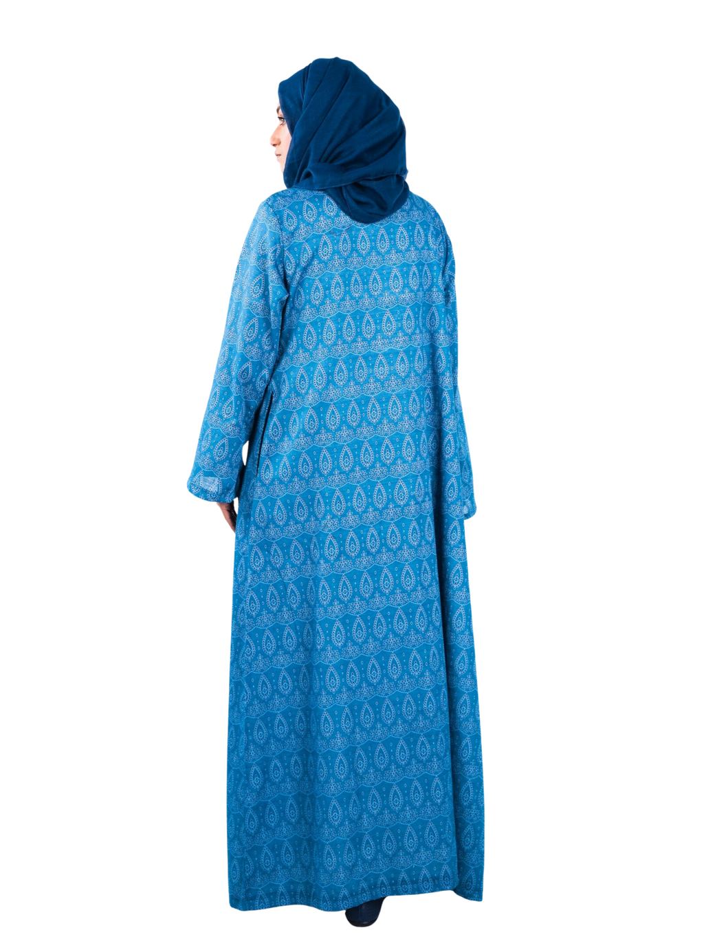 Printed Open Abaya - Sea Blue