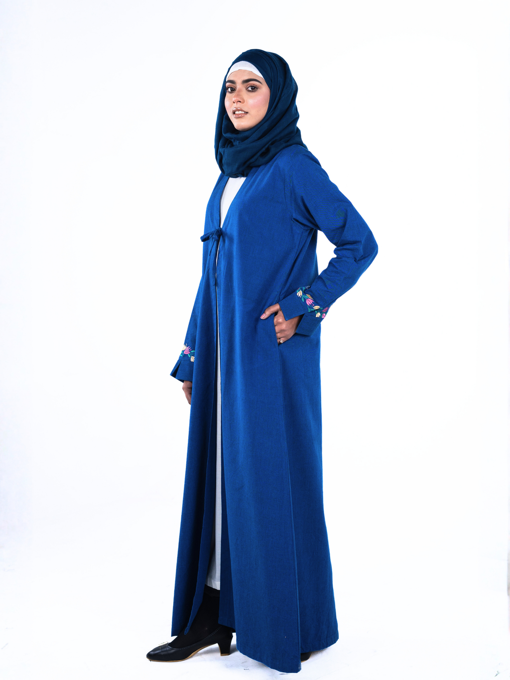 Heritage Bow Open Abaya  – Royal Blue