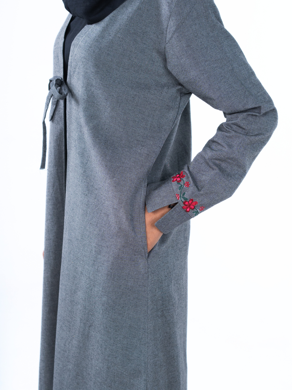 Heritage Bow Open Abaya  – Grey