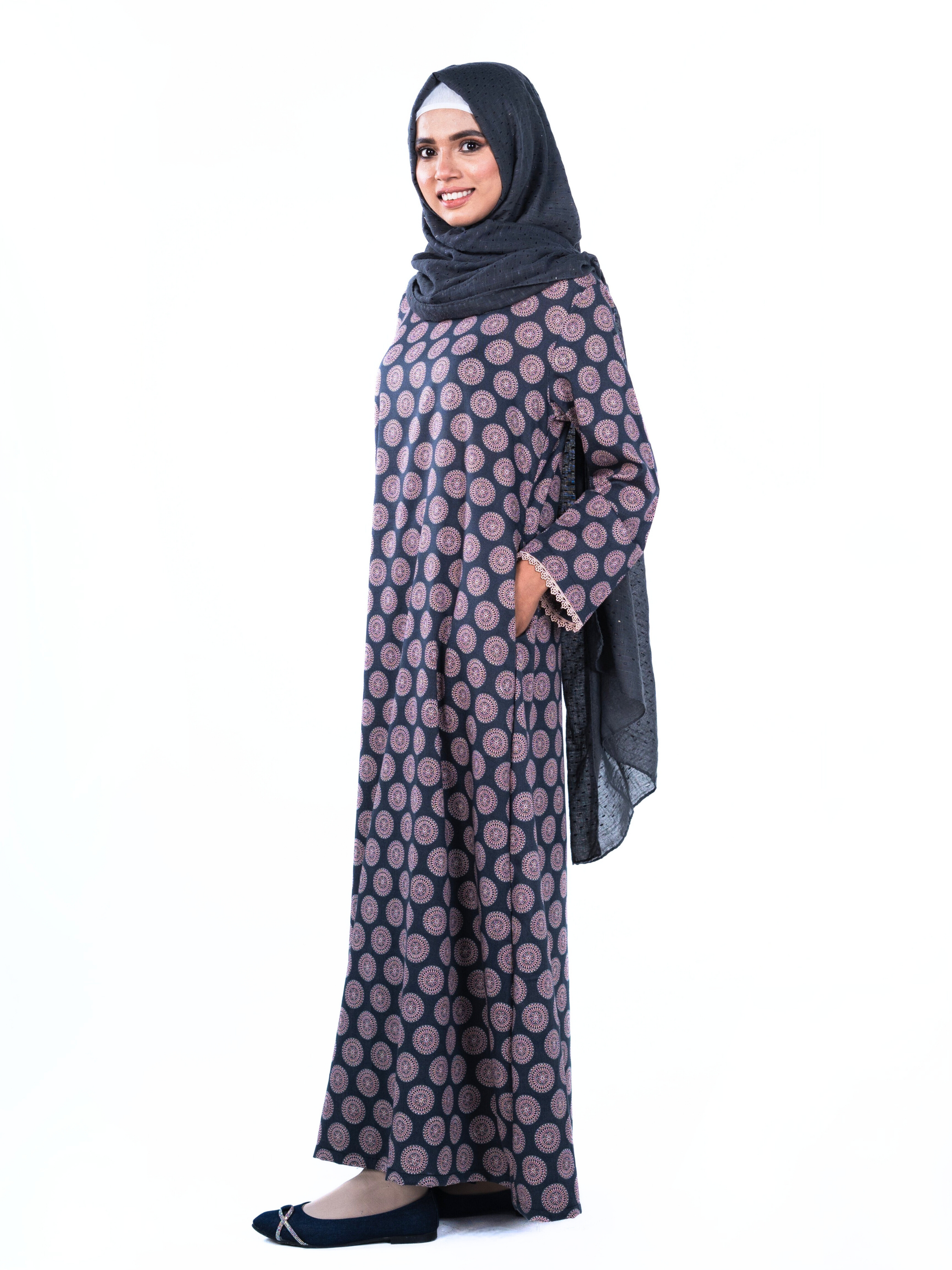 Printed Cotton Abaya – Dark Blue