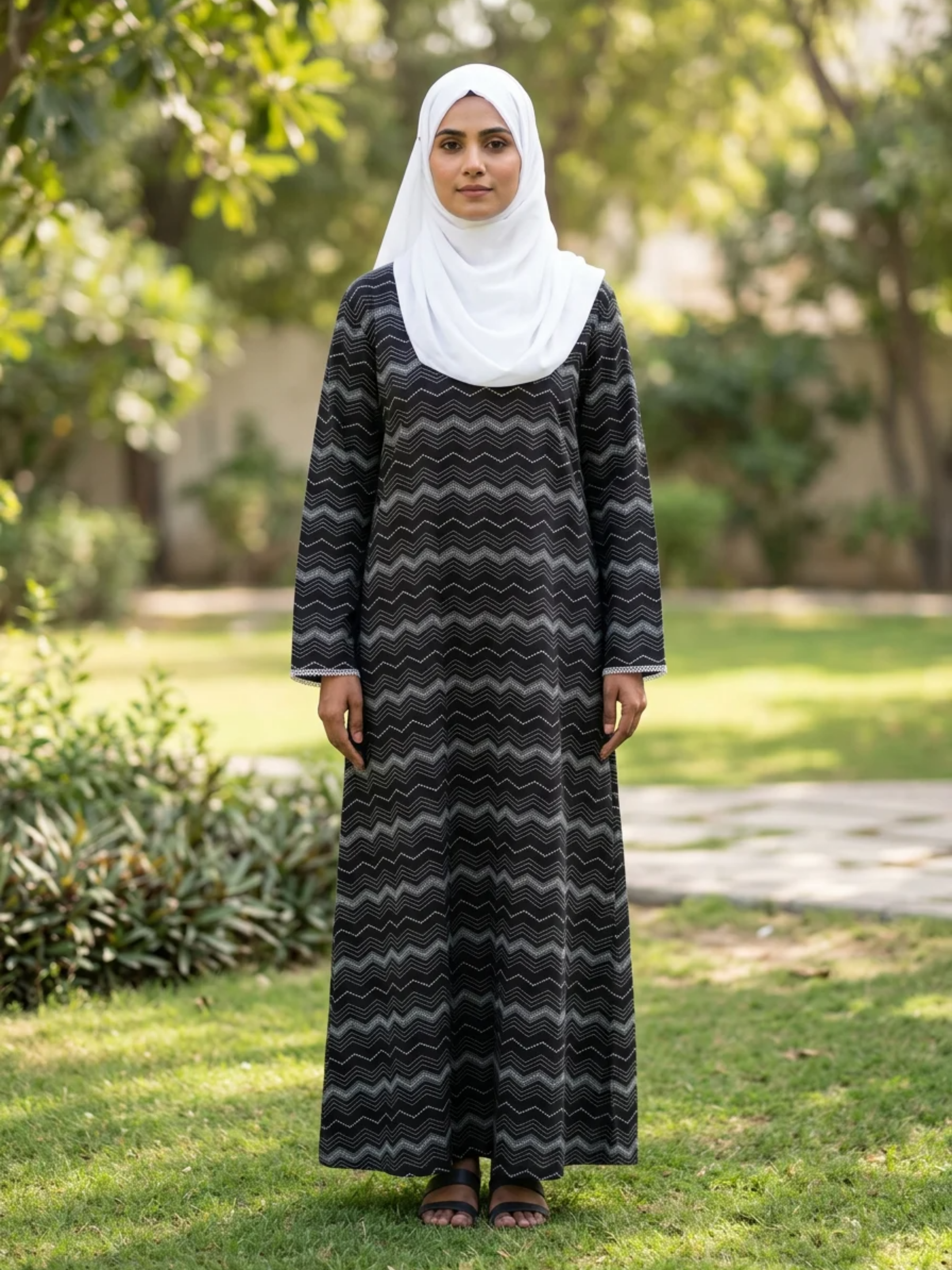 Printed Cotton Abaya – Charcoal