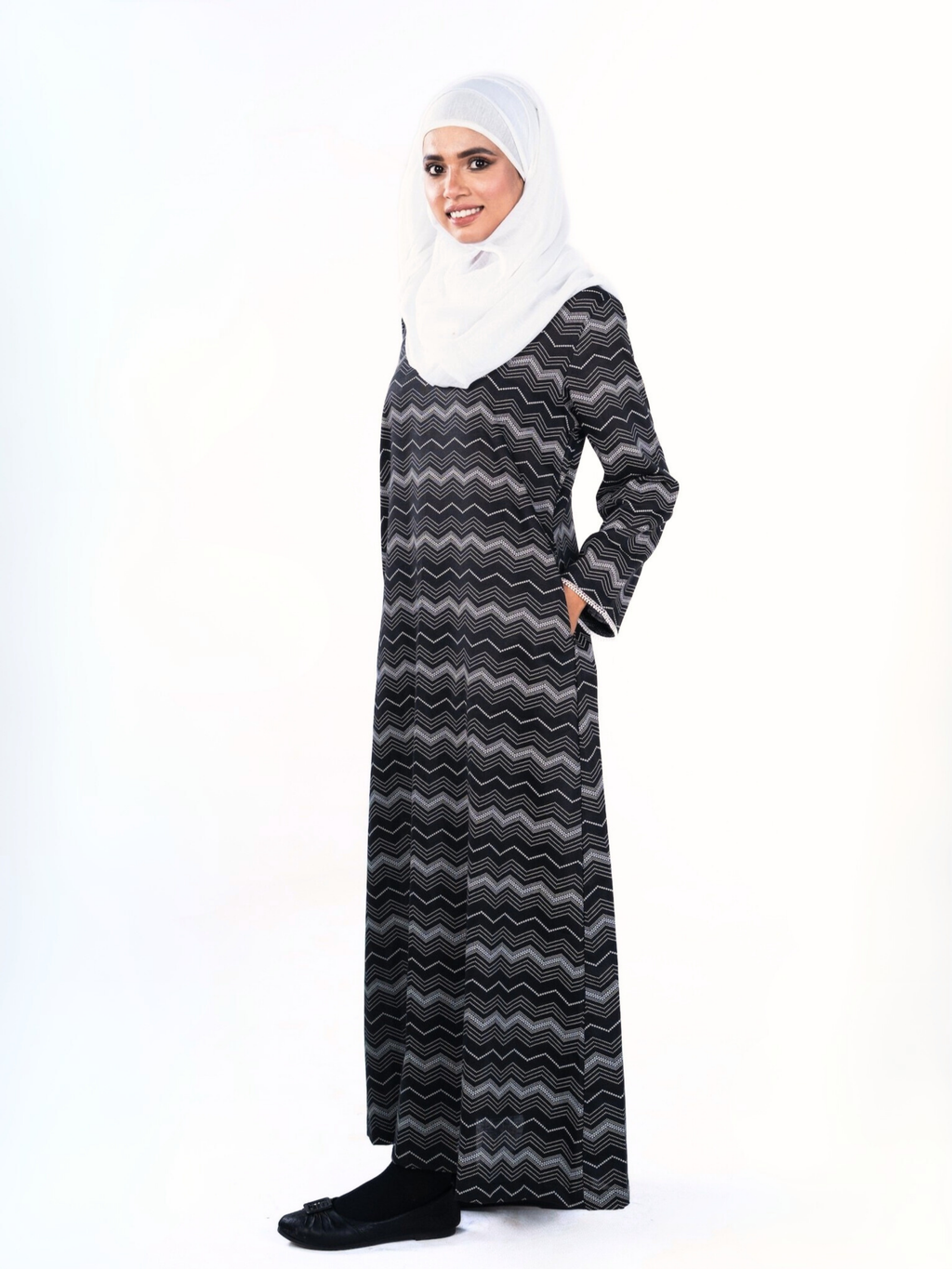 Printed Cotton Abaya – Charcoal