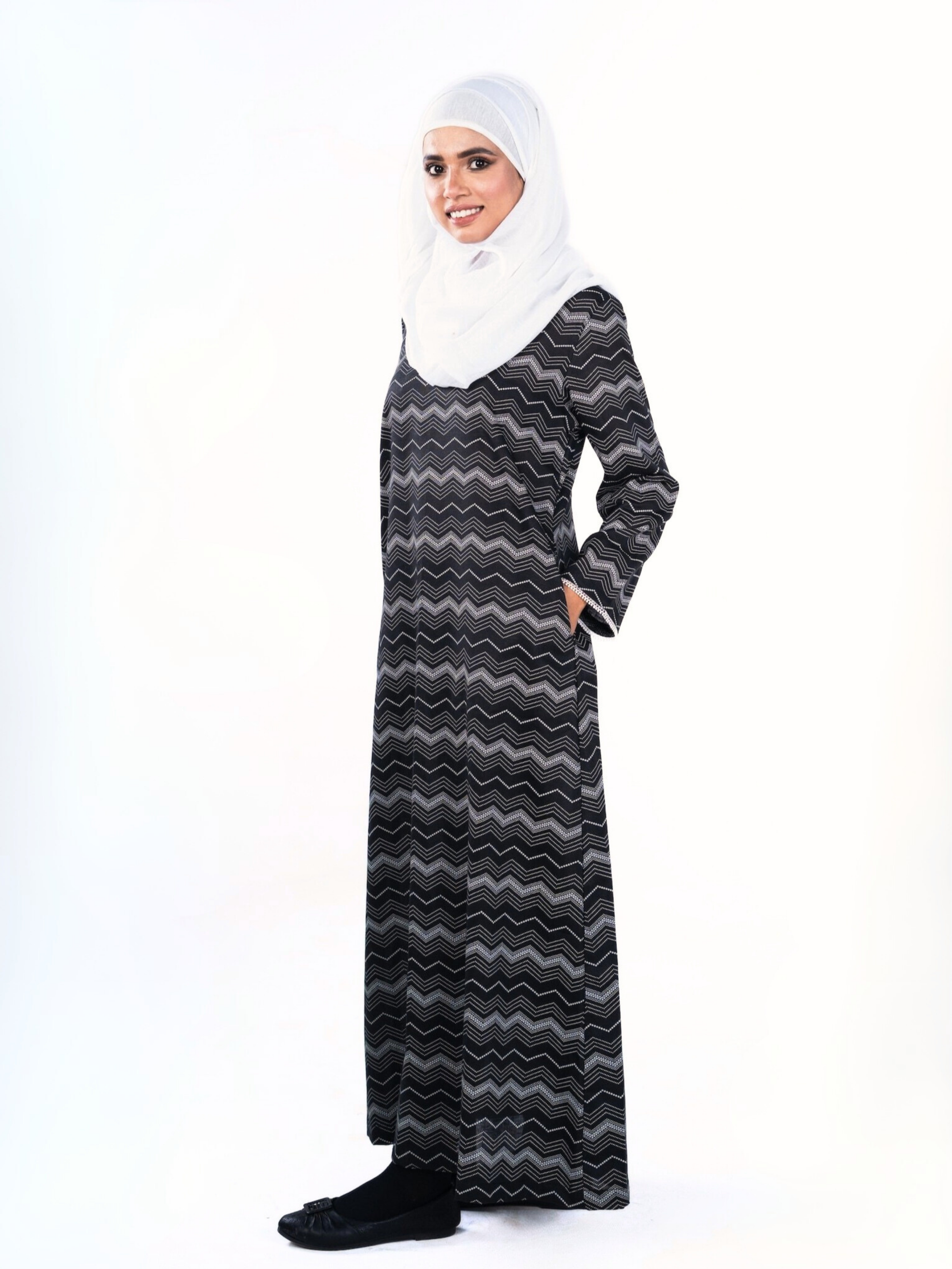 Printed Cotton Abaya – Charcoal