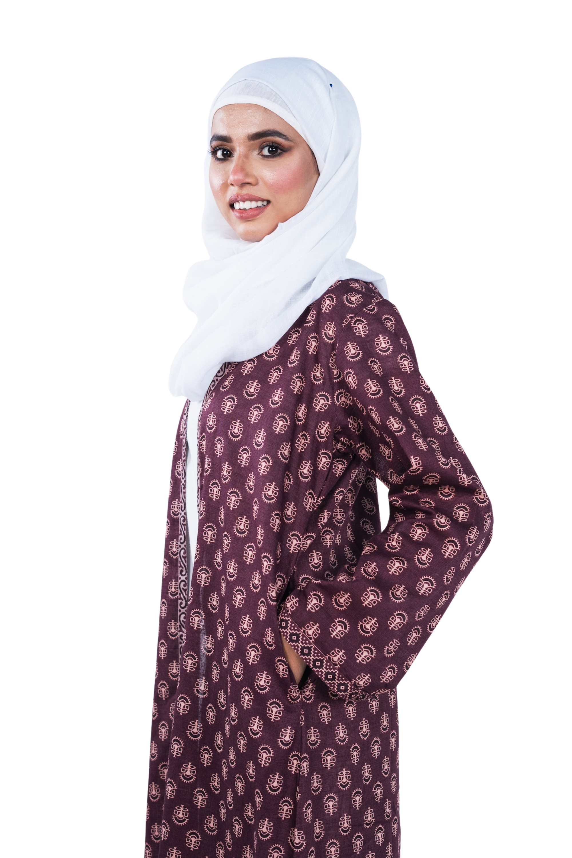 Printed Open Abaya - Mulberry