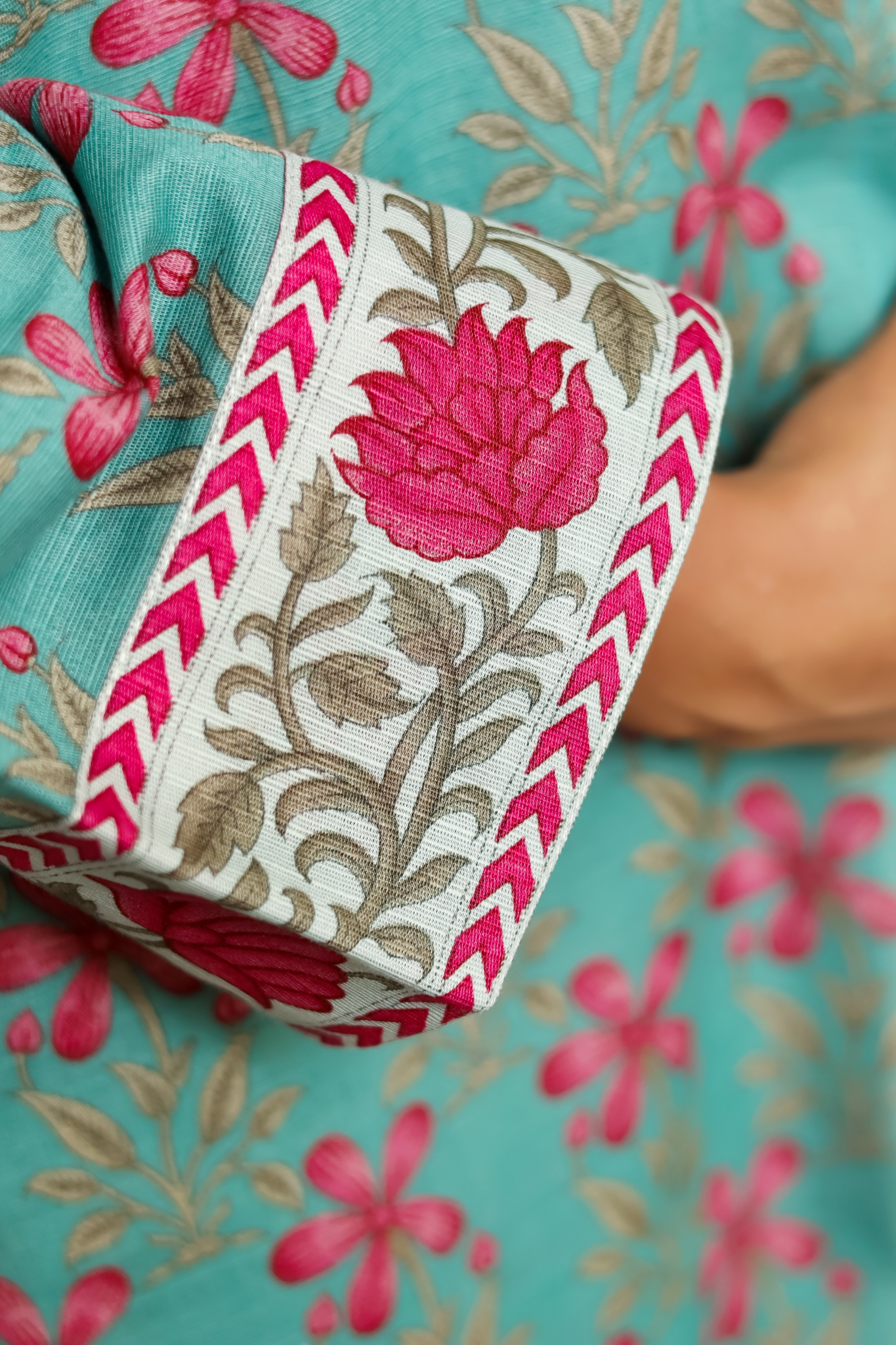 Printed Open Abaya -Teal