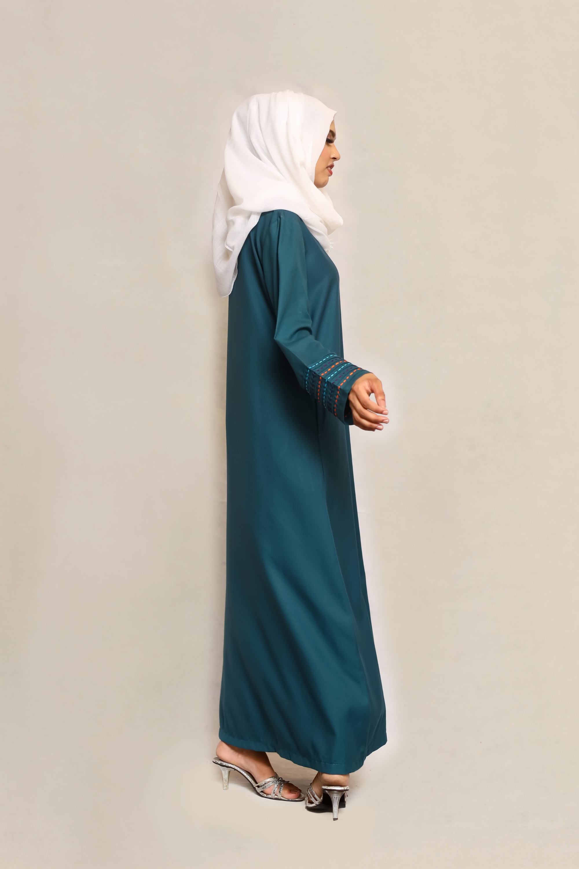 Signature Cotton Abaya – Petrol (Hand-Embroidered)