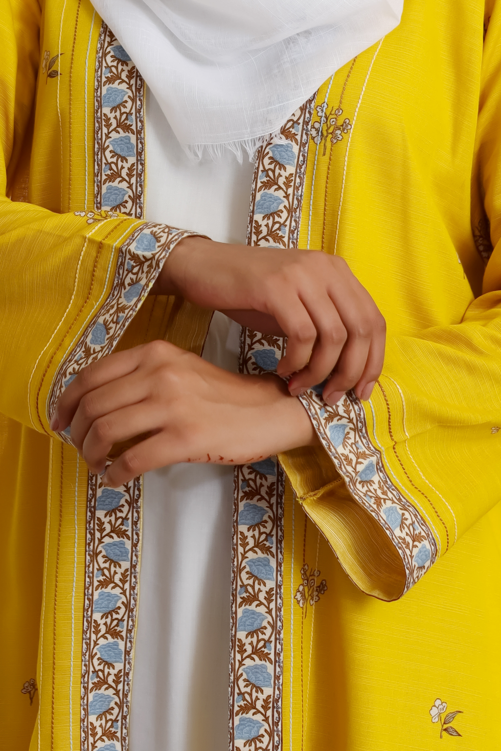 Printed Open Abaya - Yellow