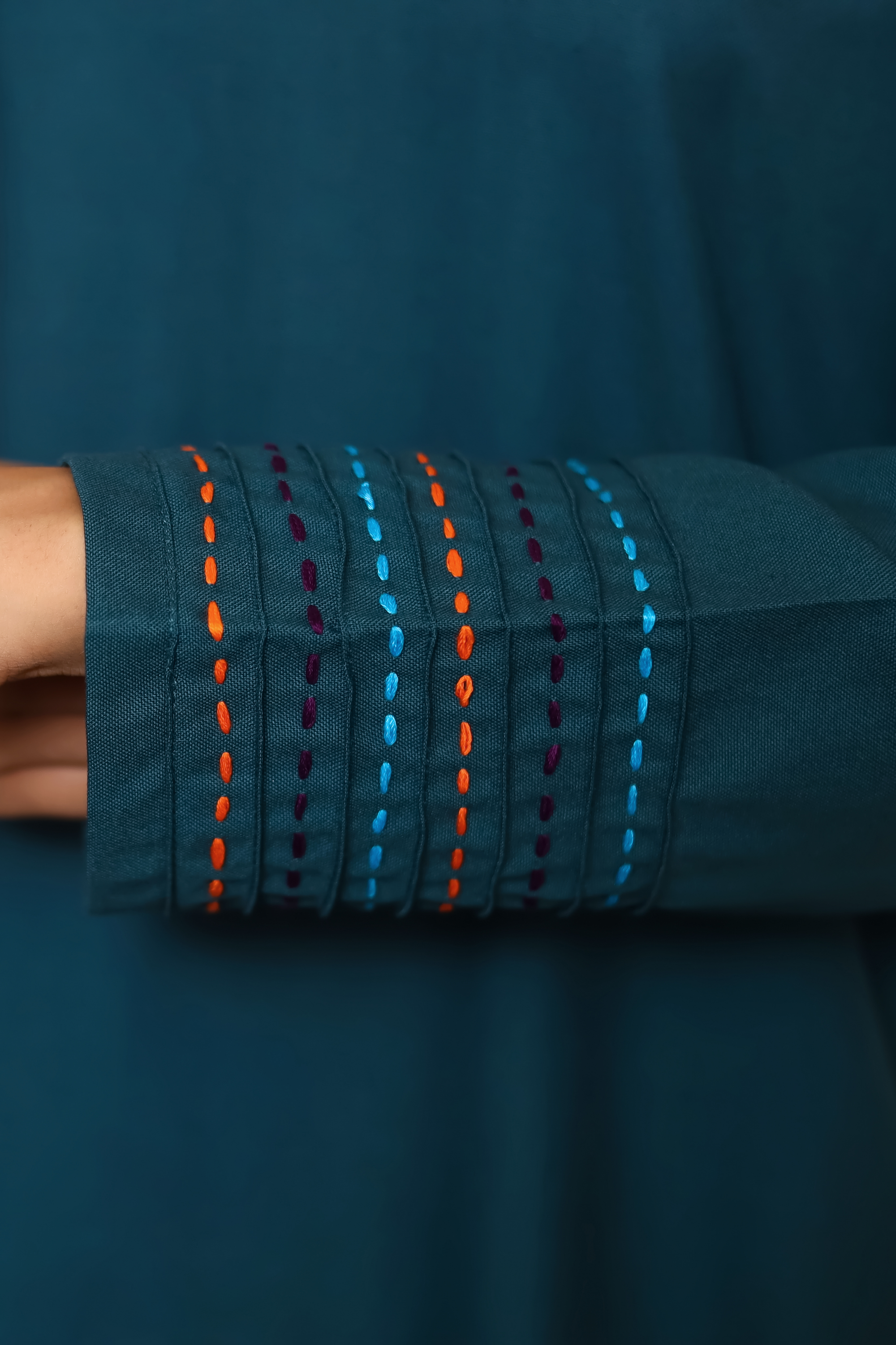 Signature Cotton Abaya – Petrol (Hand-Embroidered)