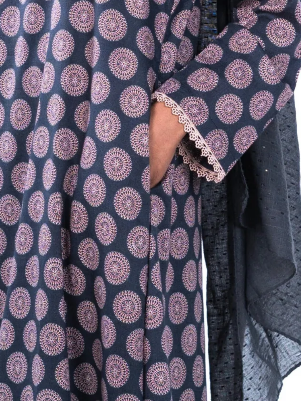Printed Cotton Abaya – Dark Blue