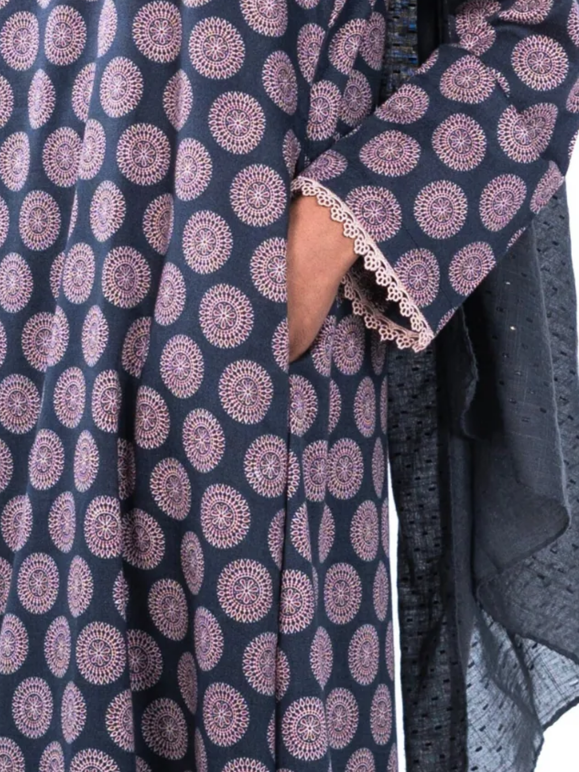 Printed Cotton Abaya – Dark Blue