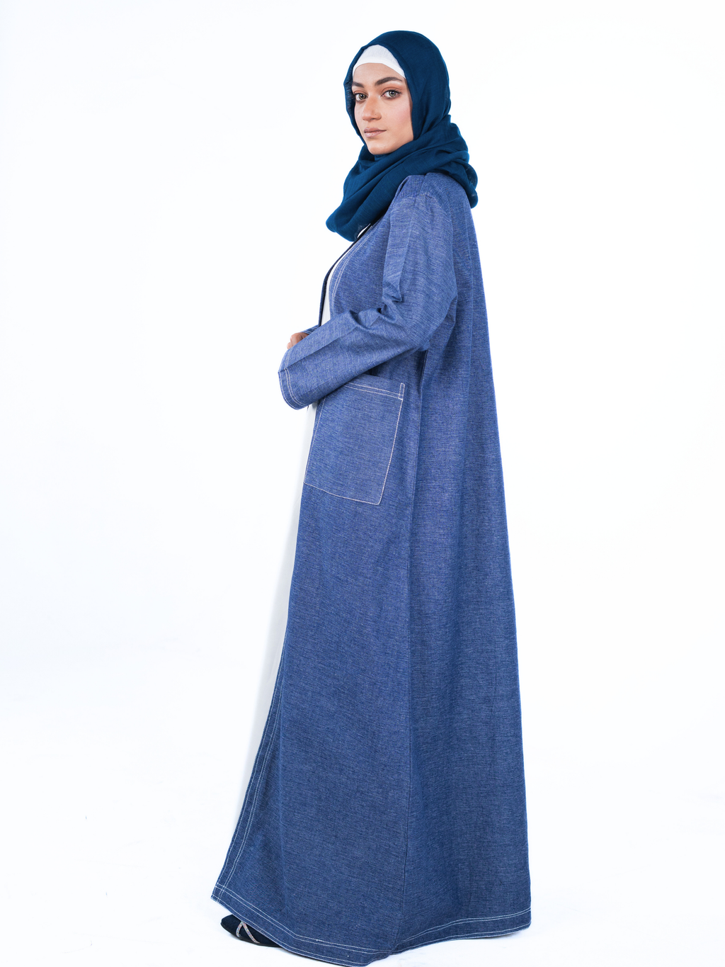 Open Denim Abaya Indigo Fasilah Open Denim Abaya Indigo Fasilah