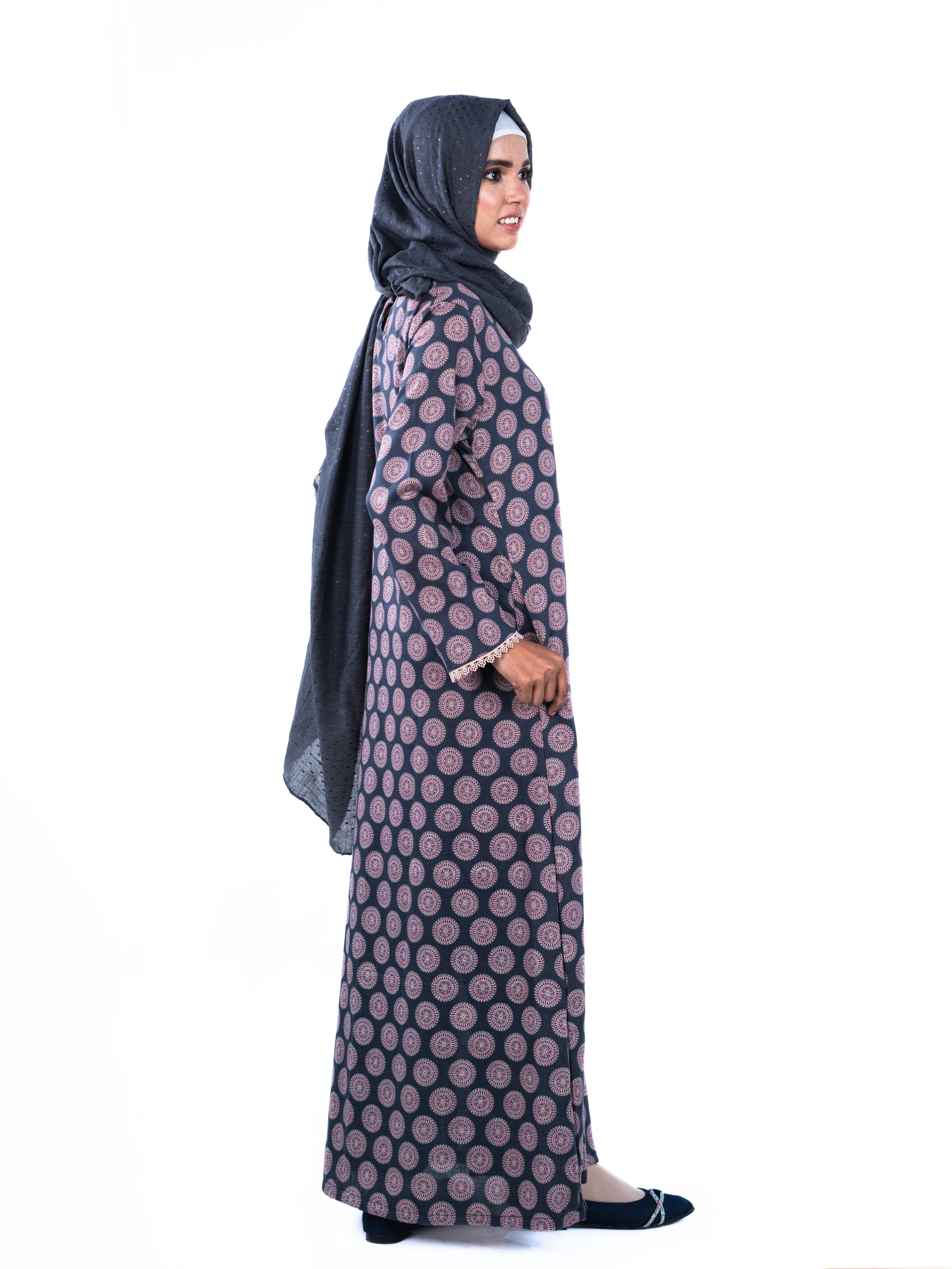 Printed Cotton Abaya – Dark Blue
