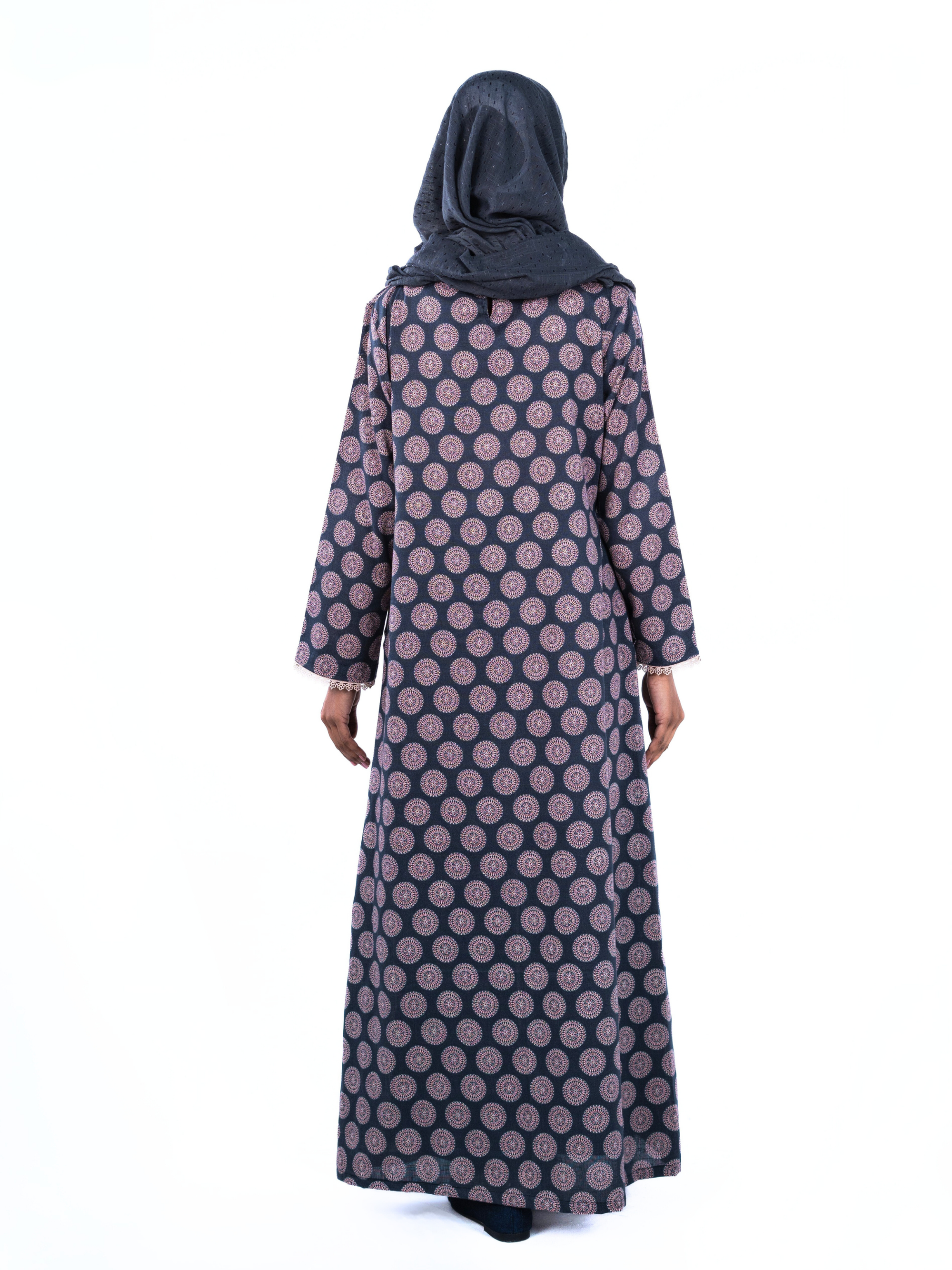 Printed Cotton Abaya – Dark Blue