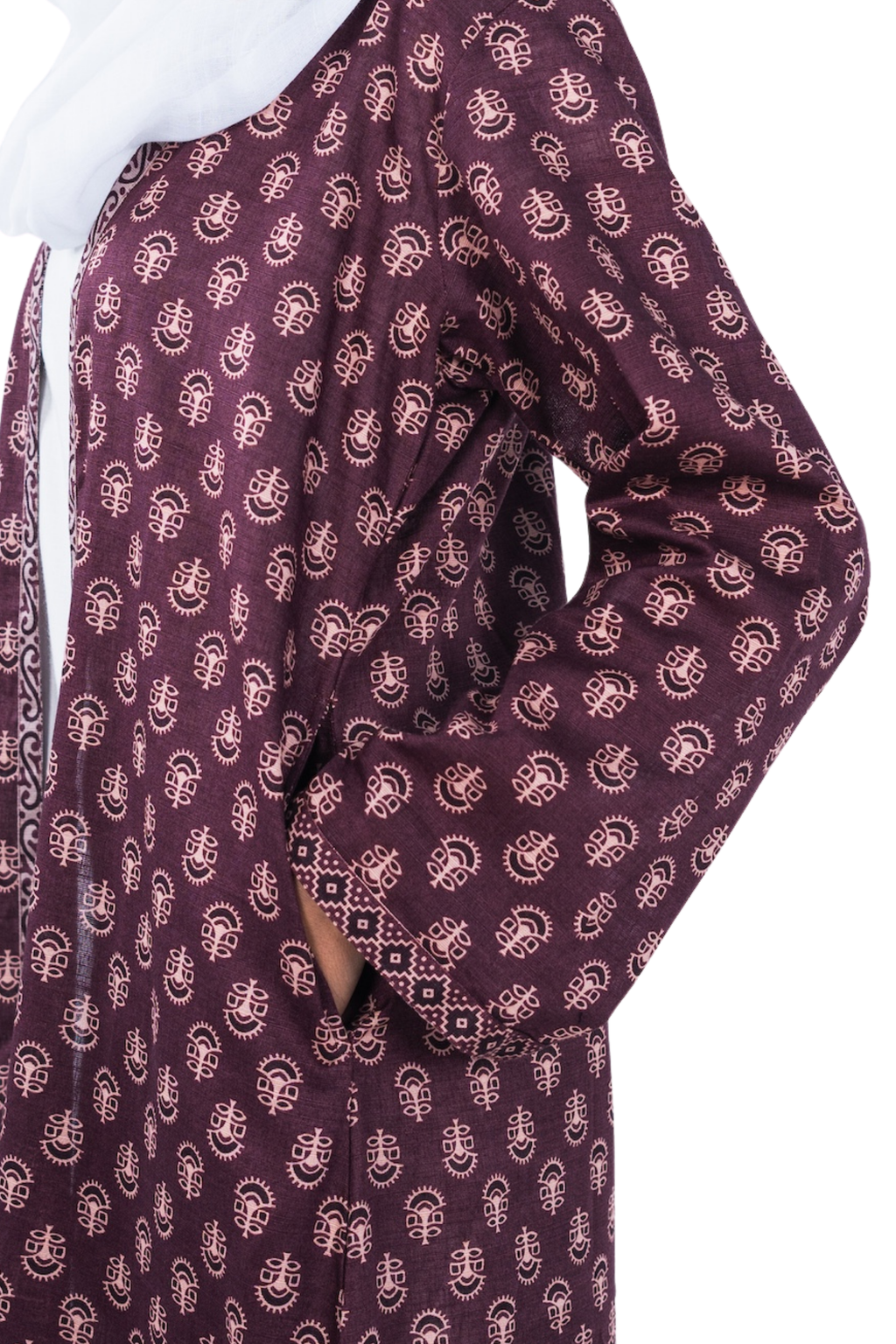 Printed Open Abaya - Mulberry