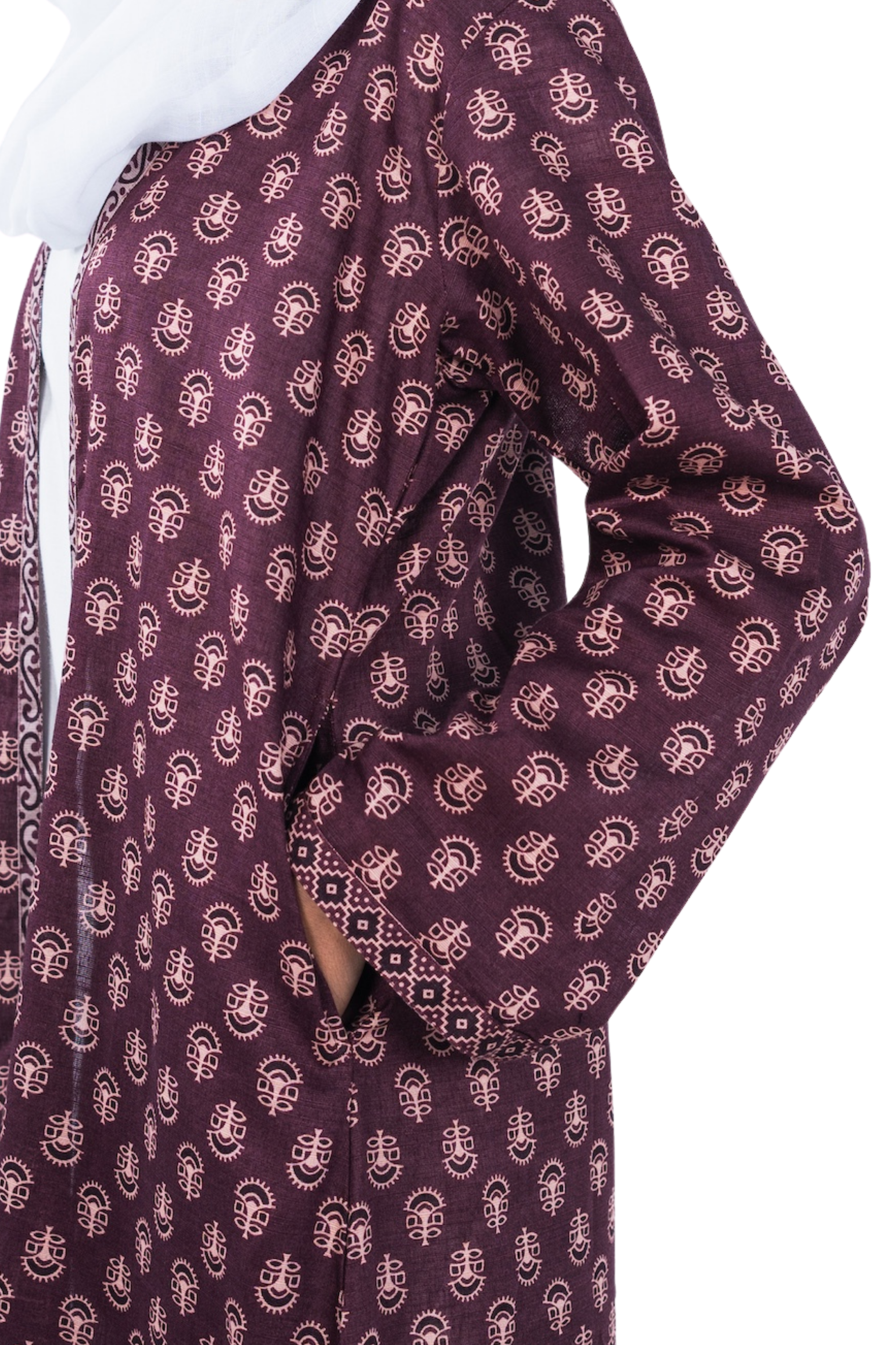 Printed Open Abaya - Mulberry