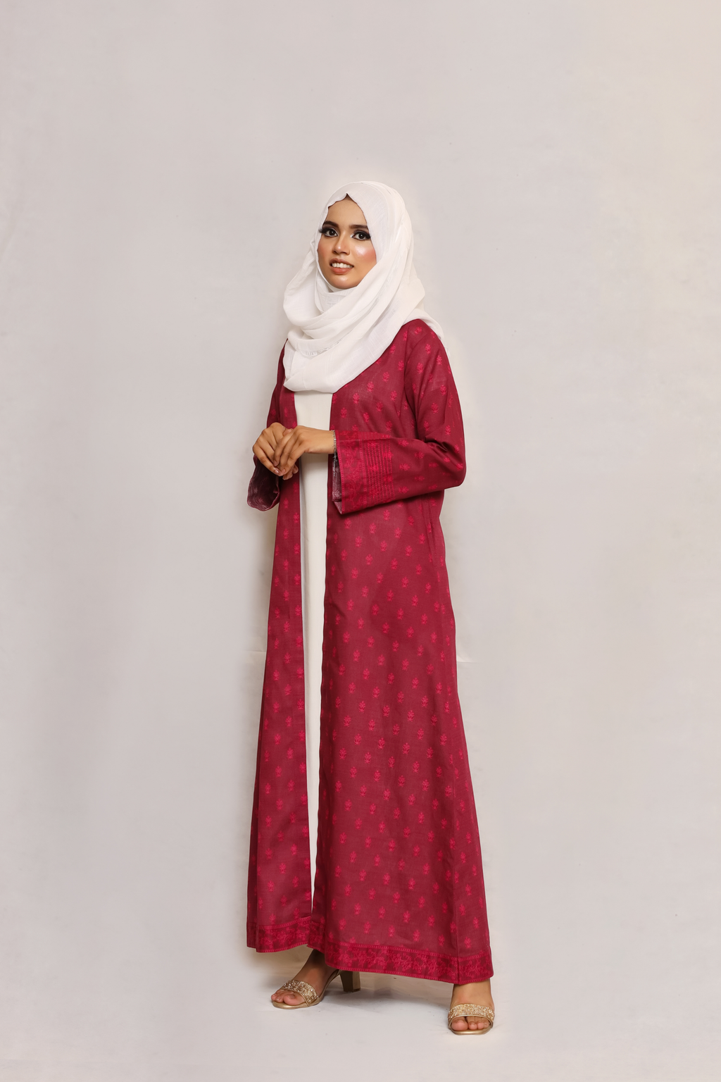 Printed Open Abaya - Maroon