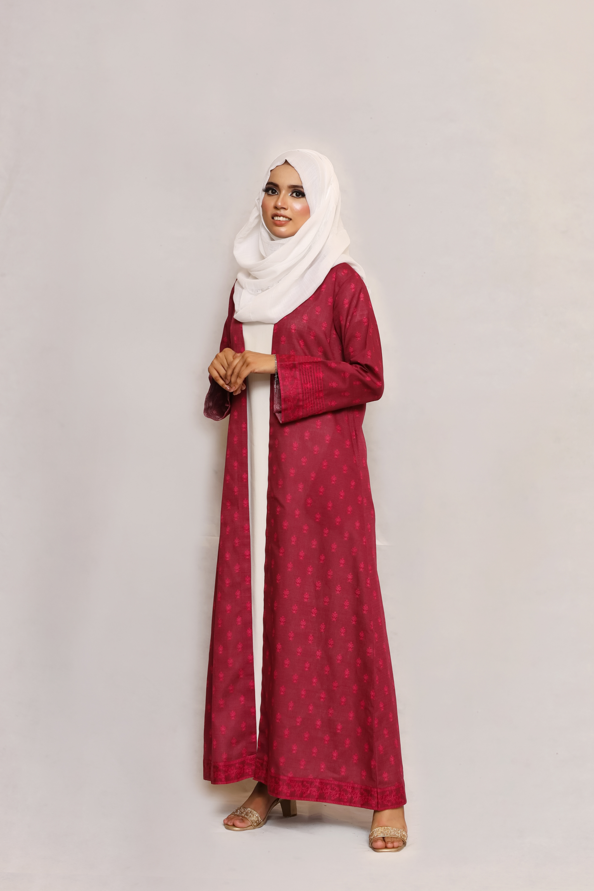 Printed Open Abaya - Maroon