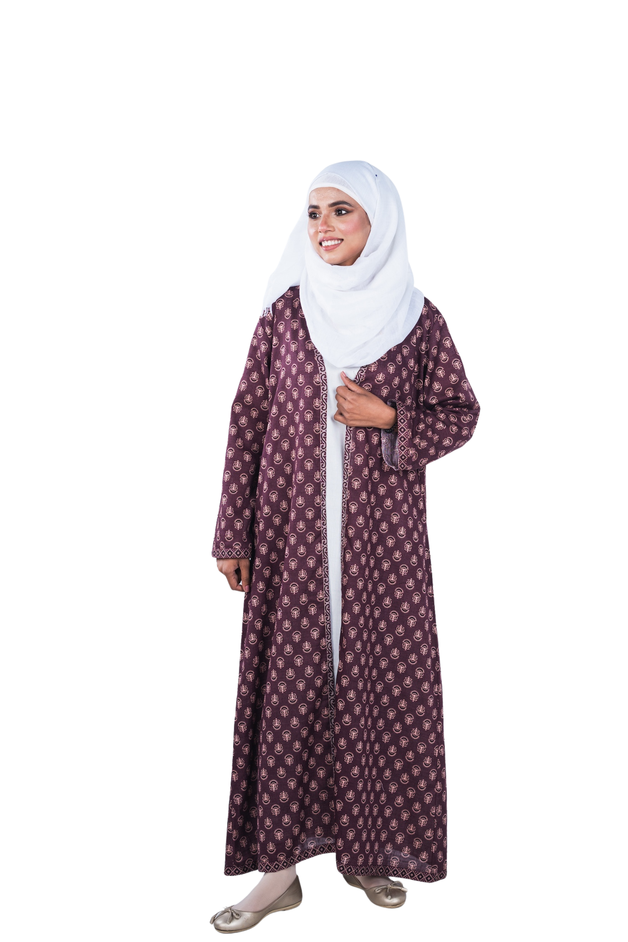 Printed Open Abaya - Mulberry
