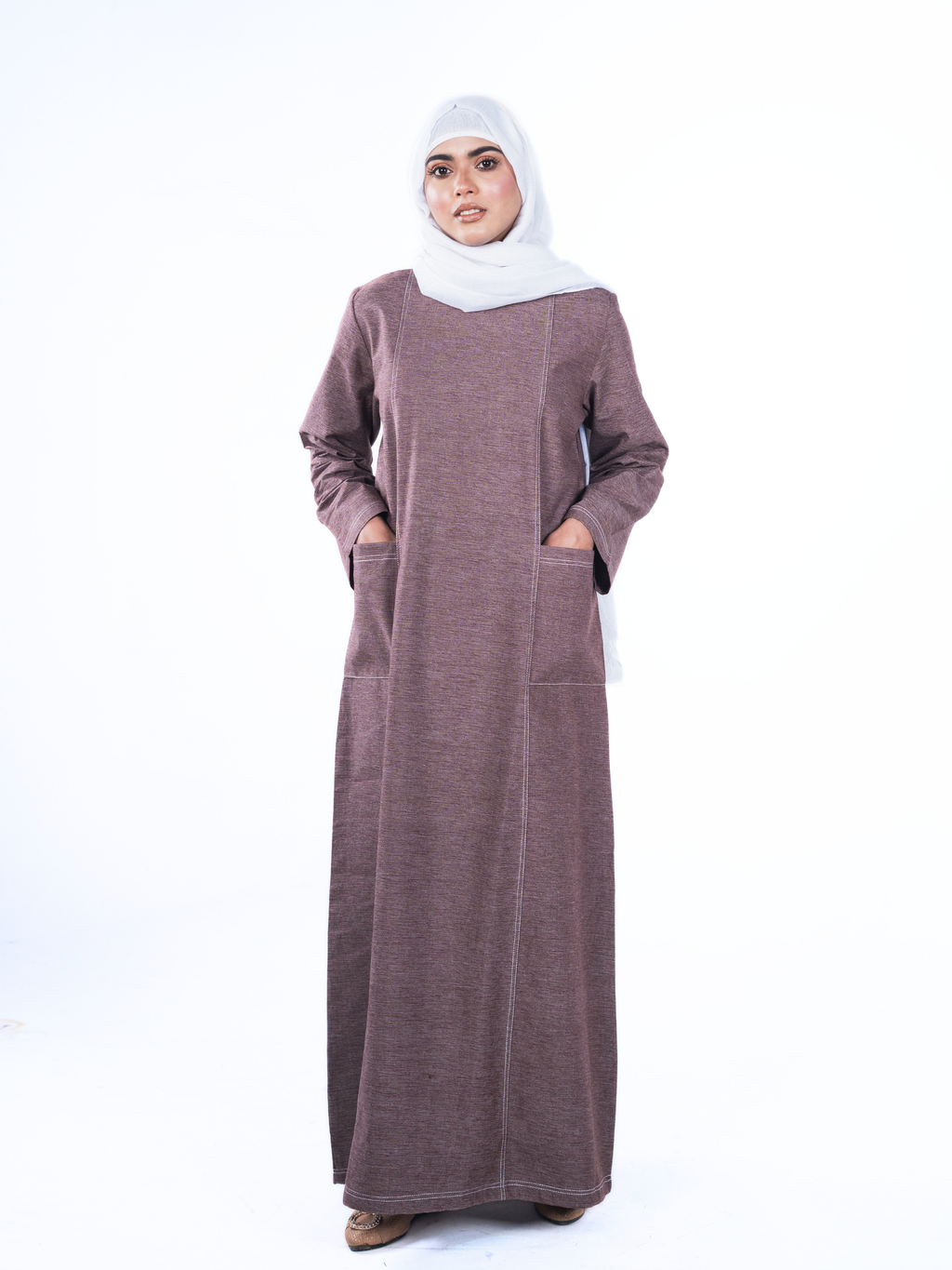 Denim Panelled Maxi Dress - Peanut
