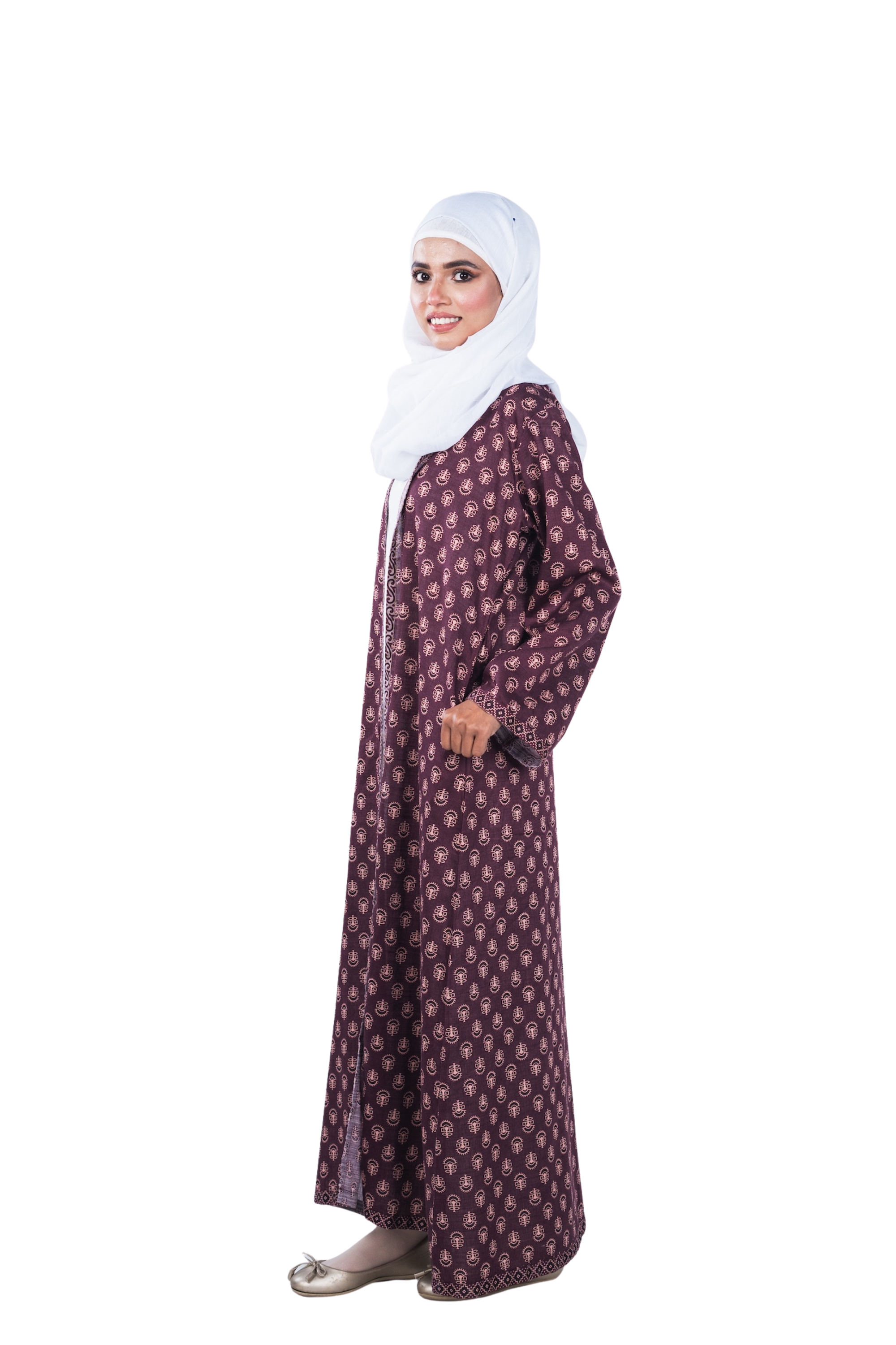 Printed Open Abaya - Mulberry