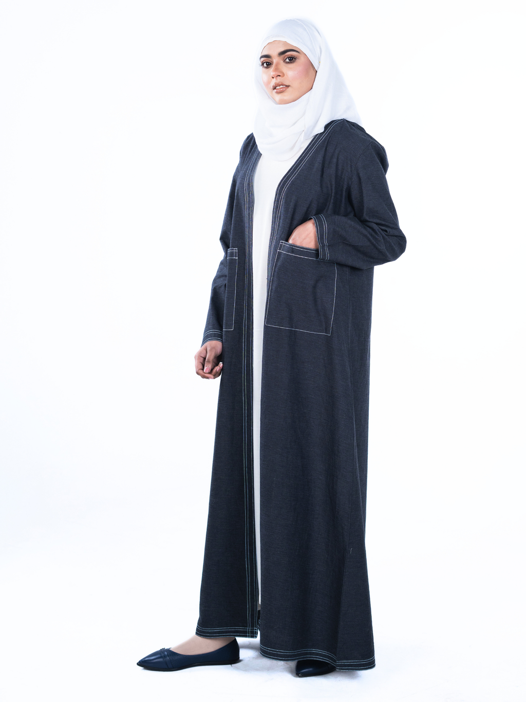 Open Denim Abaya – Coal