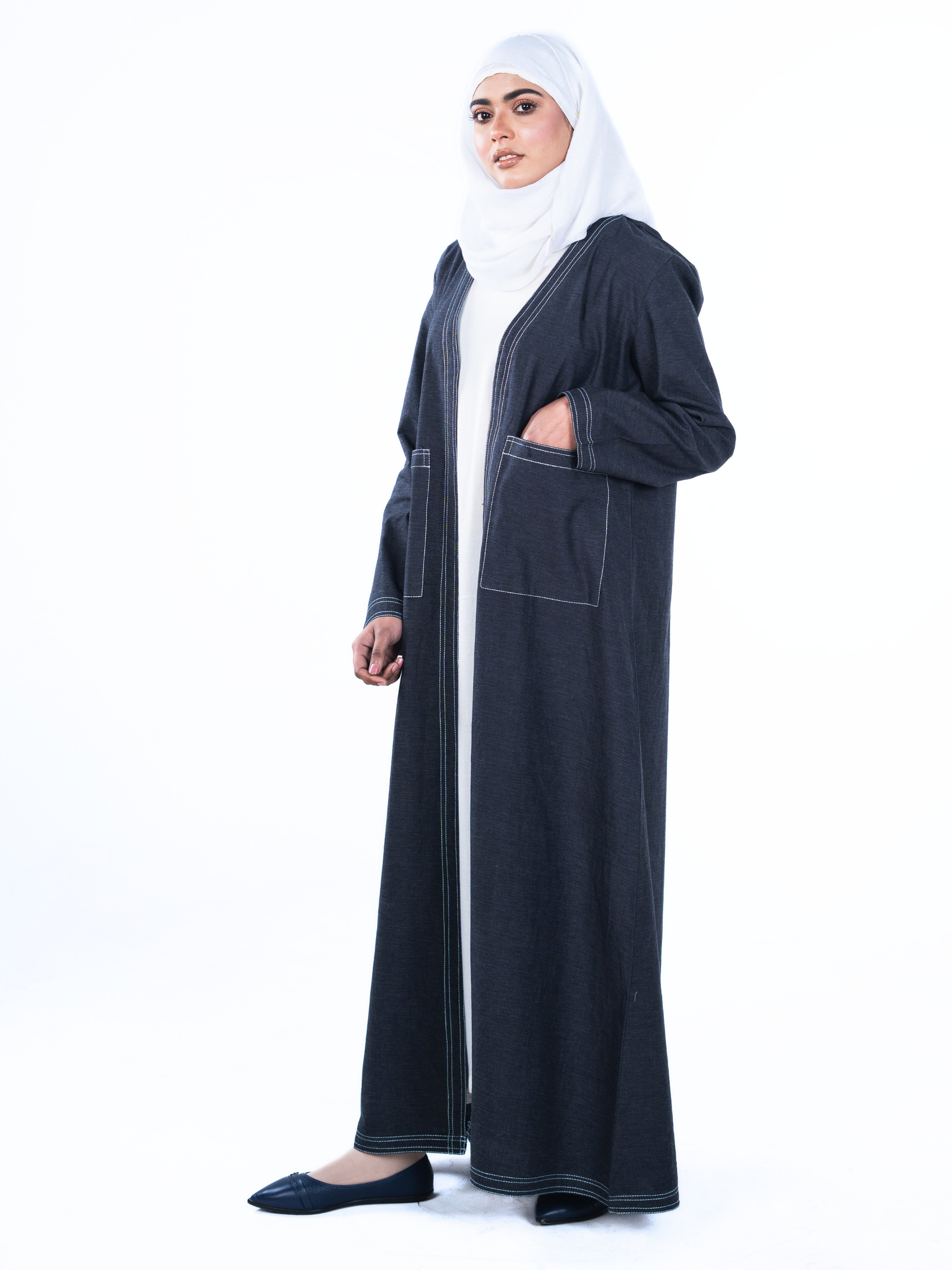 Open Denim Abaya – Coal