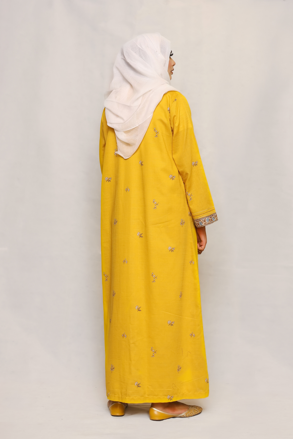 Printed Open Abaya - Yellow
