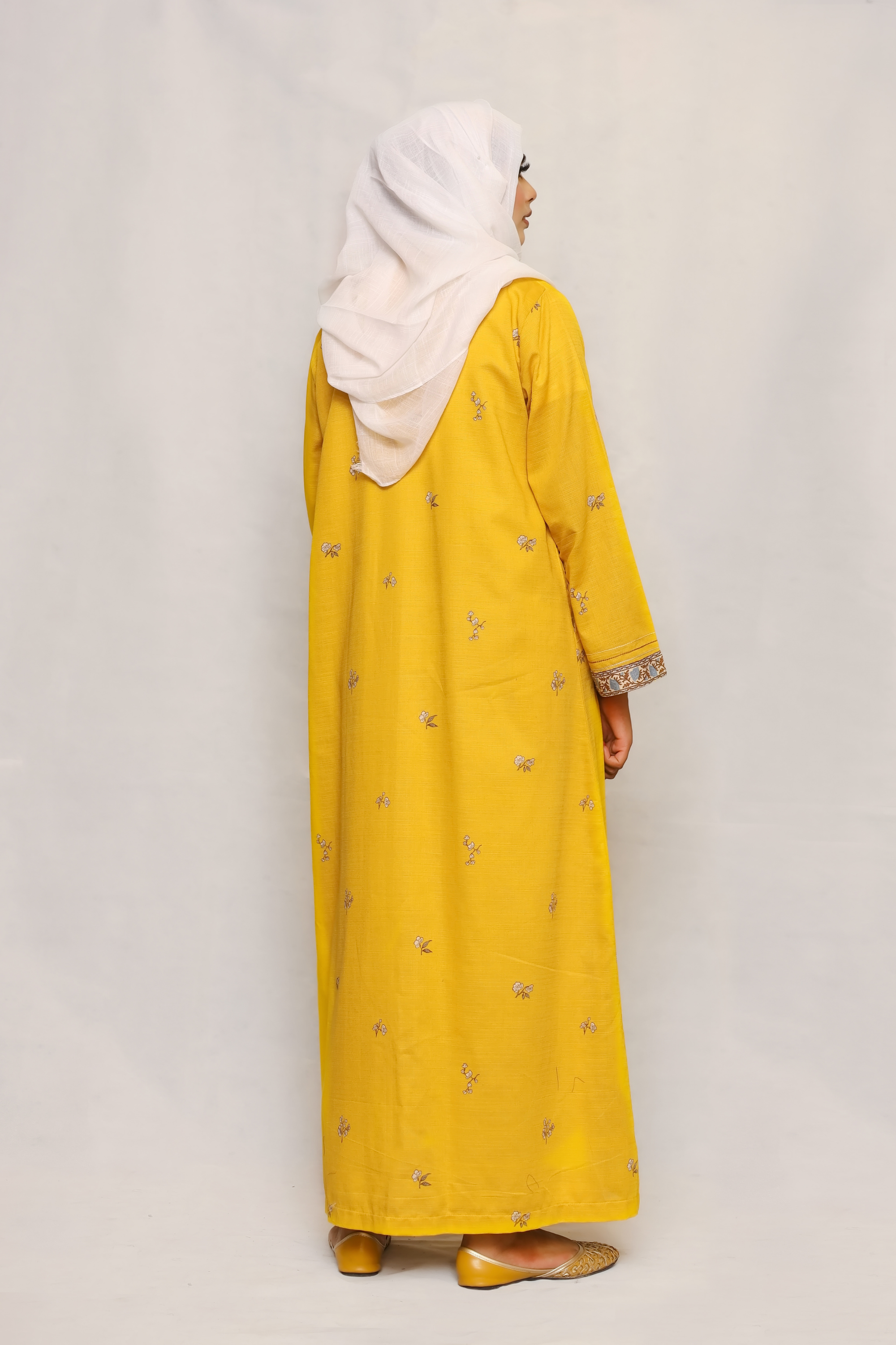 Printed Open Abaya - Yellow