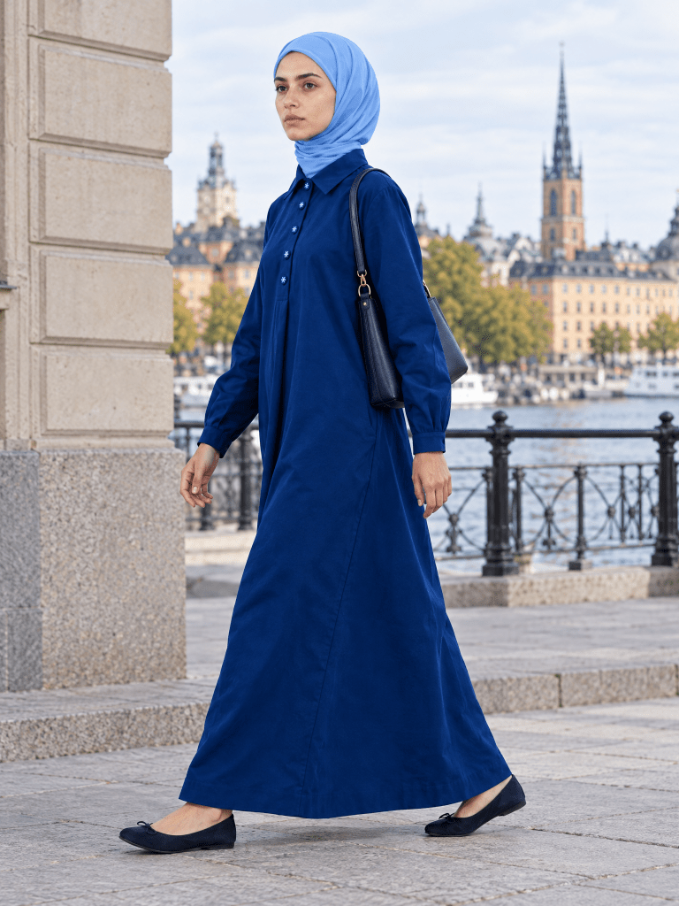 Button-up Maxi Dress - Azure - Fasilah