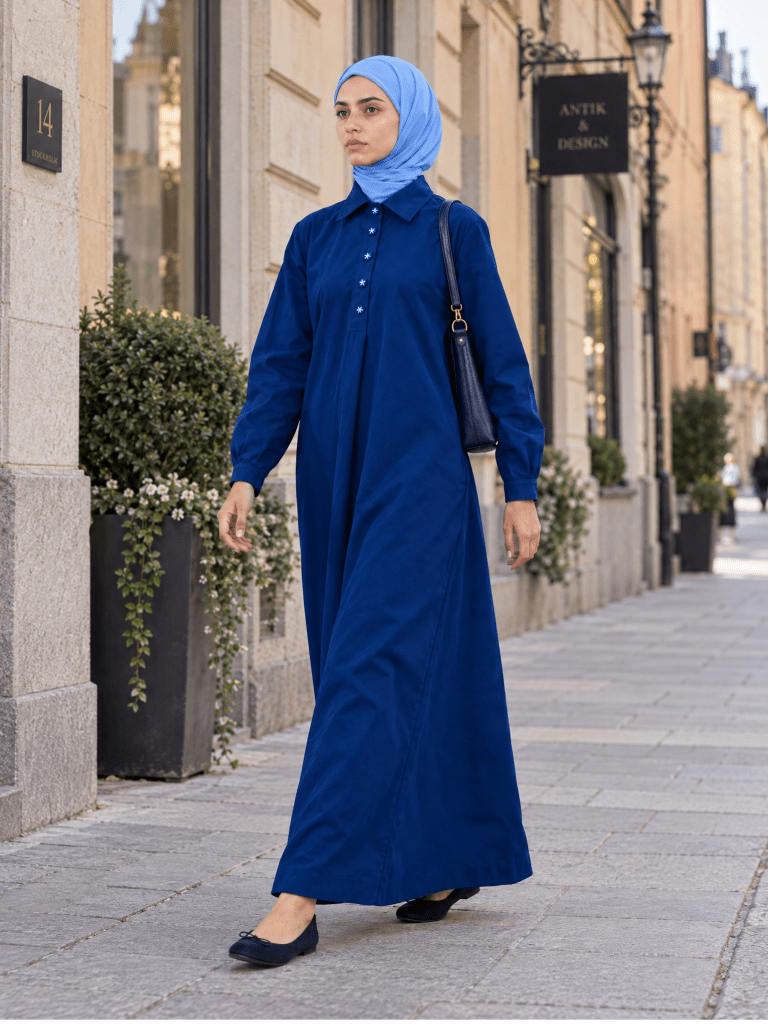 Button-up Maxi Dress - Azure - Fasilah