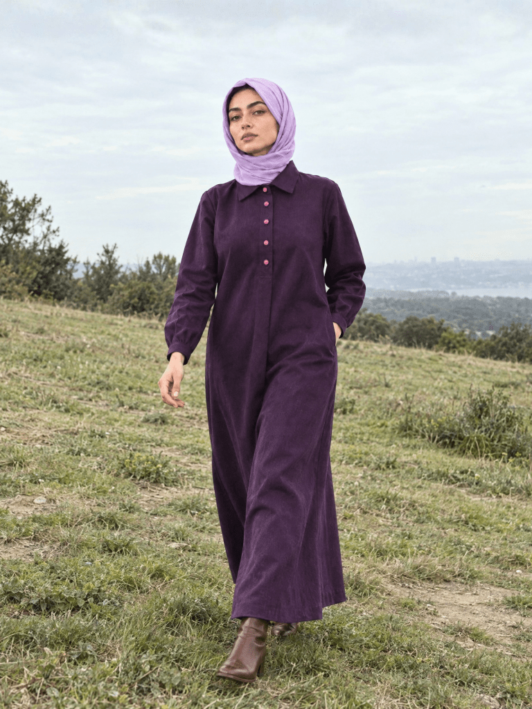 Button-up Maxi Dress - Purple - Fasilah