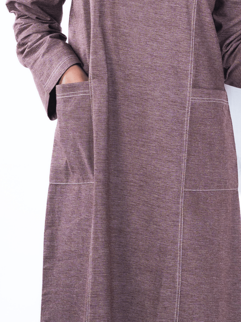 Denim Panelled Maxi Dress - Peanut - Fasilah