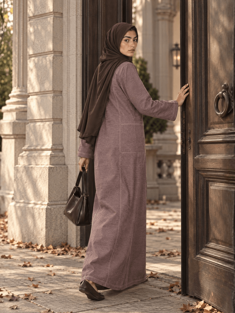 Denim Panelled Maxi Dress - Peanut - Fasilah