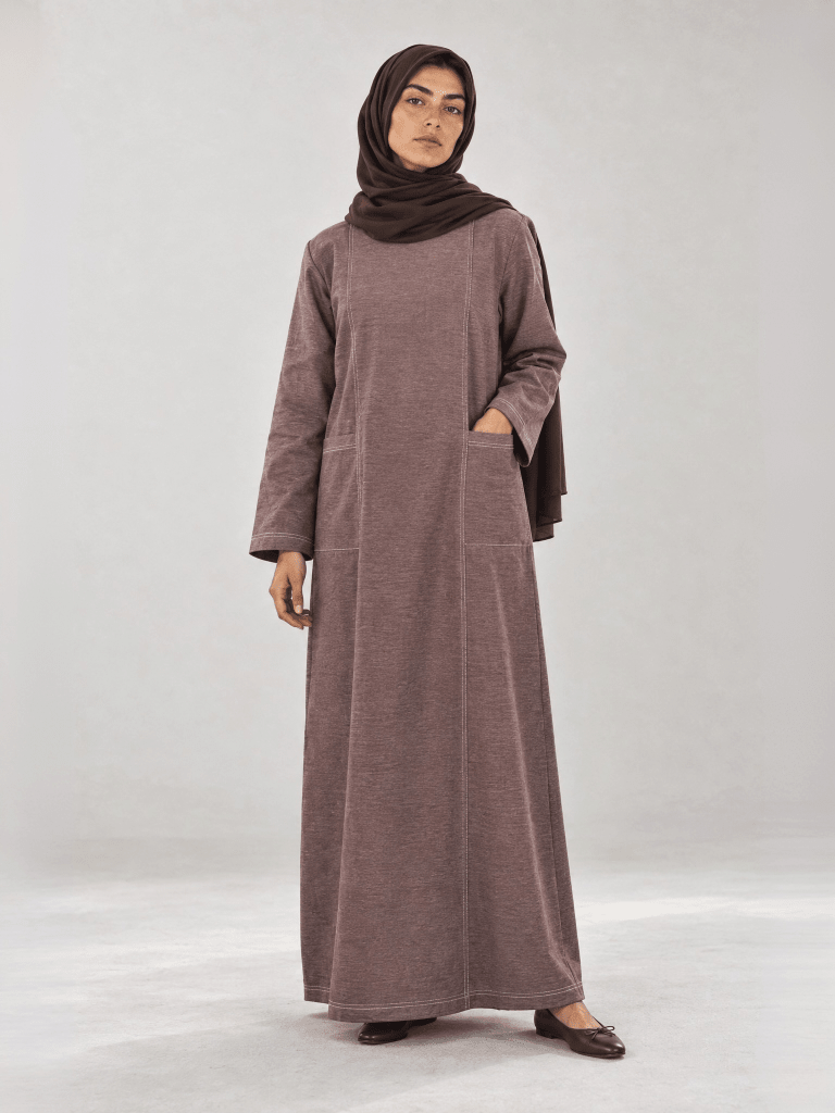 Denim Panelled Maxi Dress - Peanut - Fasilah