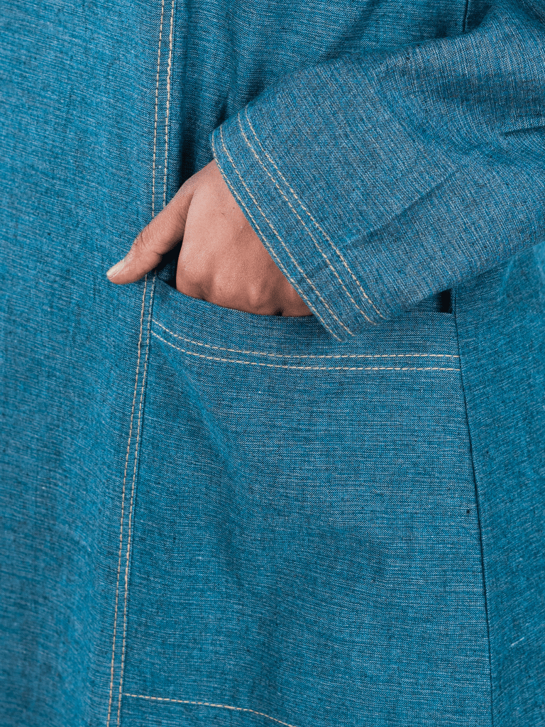 Denim Panelled Maxi Dress - Teal - Fasilah