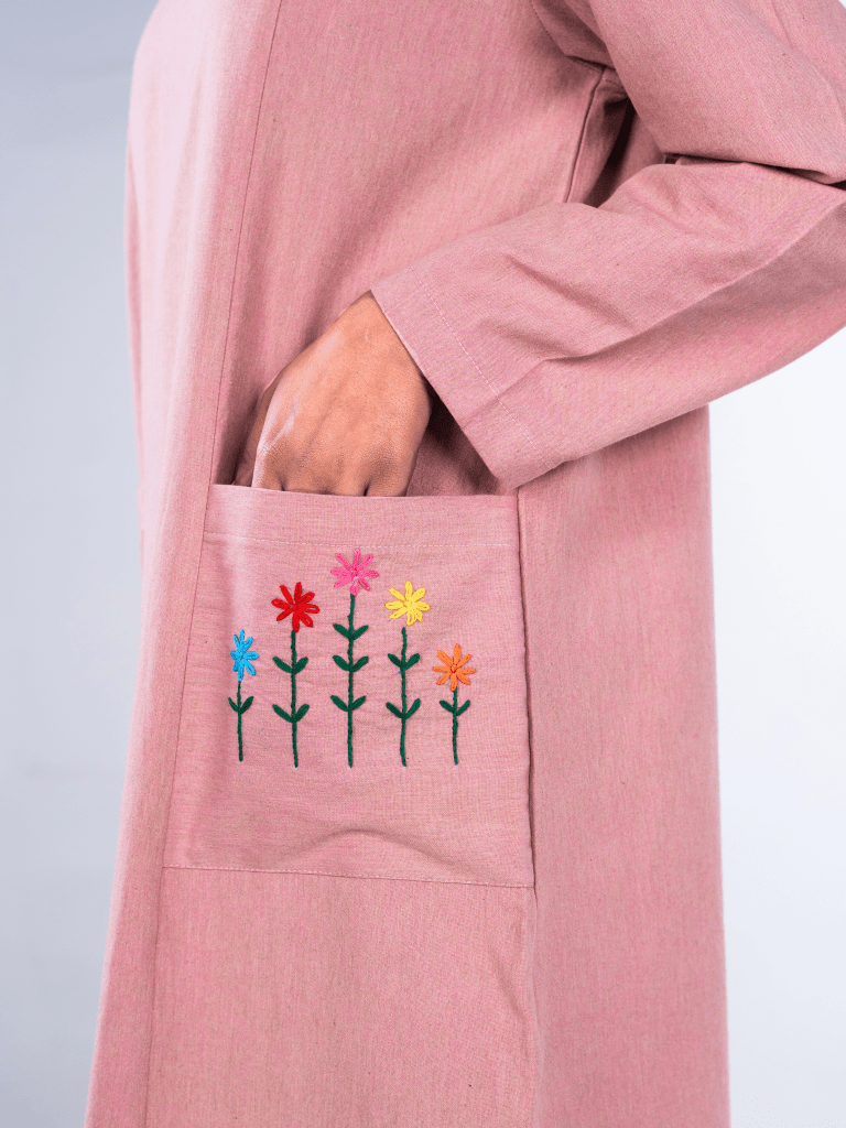 Embroidered Panelled Maxi Dress - Blush - Fasilah