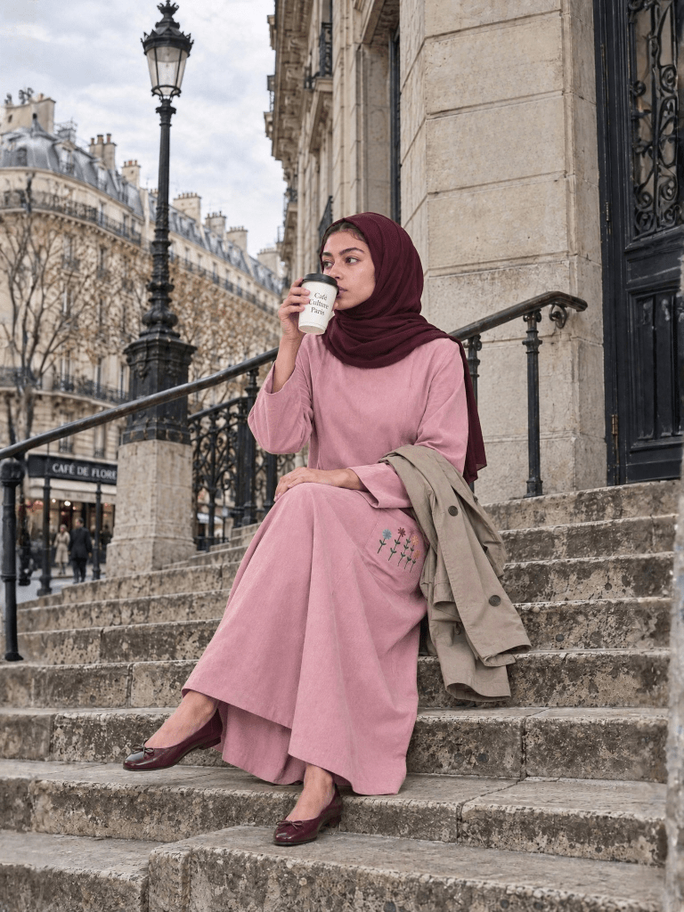 Embroidered Panelled Maxi Dress - Blush - Fasilah