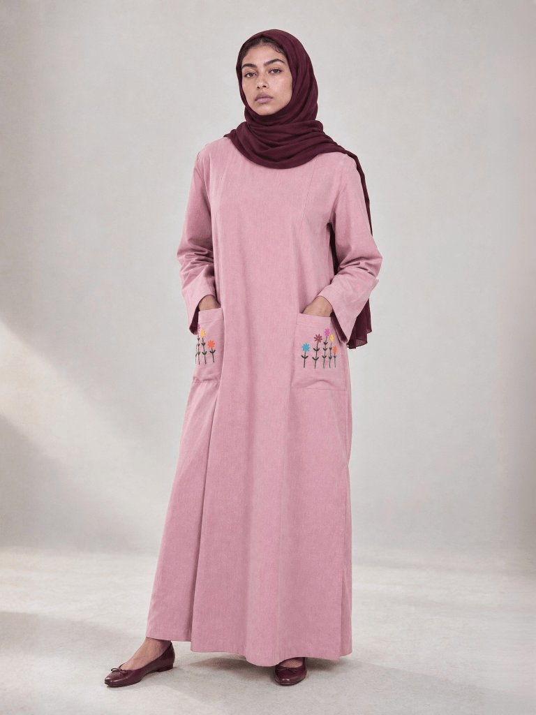 Embroidered Panelled Maxi Dress - Blush - Fasilah