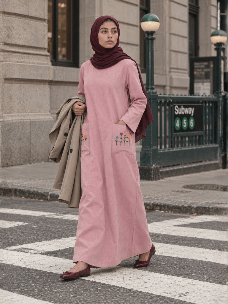 Embroidered Panelled Maxi Dress - Blush - Fasilah