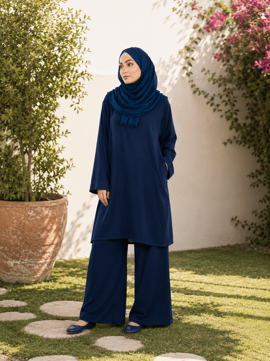 Essential Linen Suit | Tunic & Trousers in Navy - Fasilah