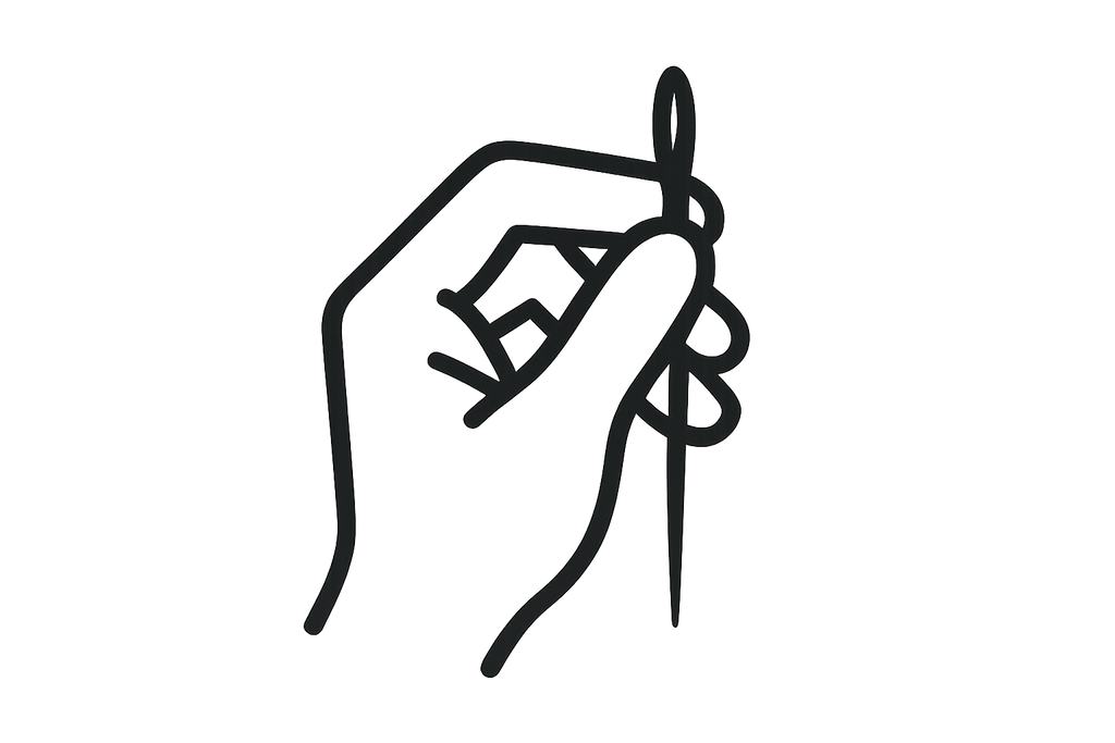 generate the image of an hand holding a needle in an icon format