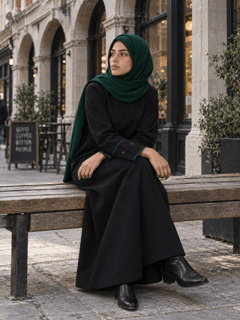 Hand-embroidered Heritage Cotton Abaya in Black - Fasilah