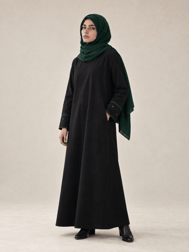 Hand-embroidered Heritage Cotton Abaya in Black - Fasilah