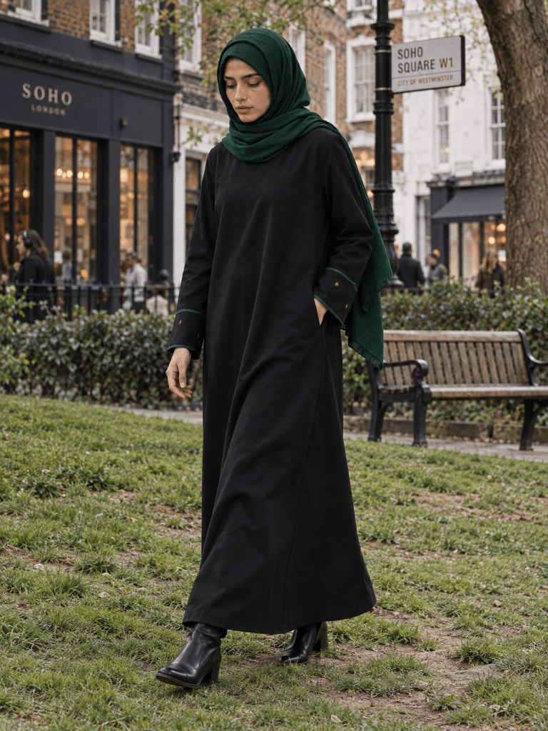Hand-embroidered Heritage Cotton Abaya in Black - Fasilah