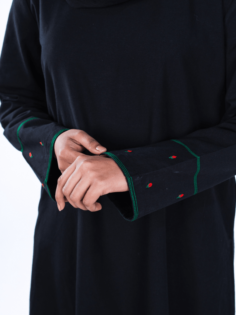 Hand-embroidered Heritage Cotton Abaya in Black - Fasilah