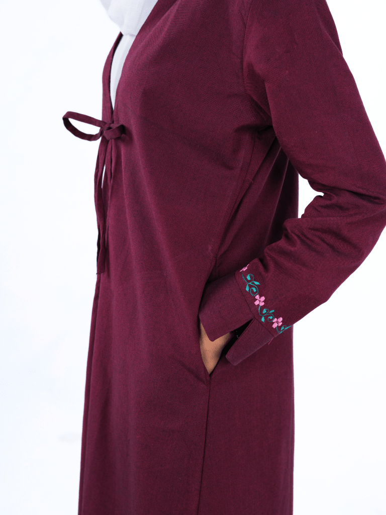 Heritage Bow Open Abaya – Berry - Fasilah