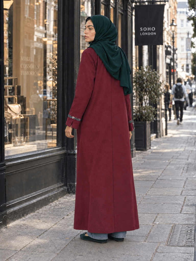 Heritage Bow Open Abaya – Berry - Fasilah