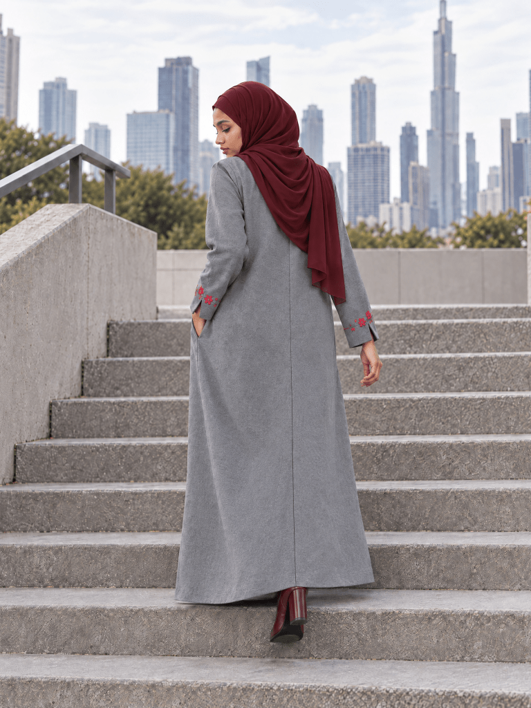 Heritage Bow Open Abaya – Grey - Fasilah
