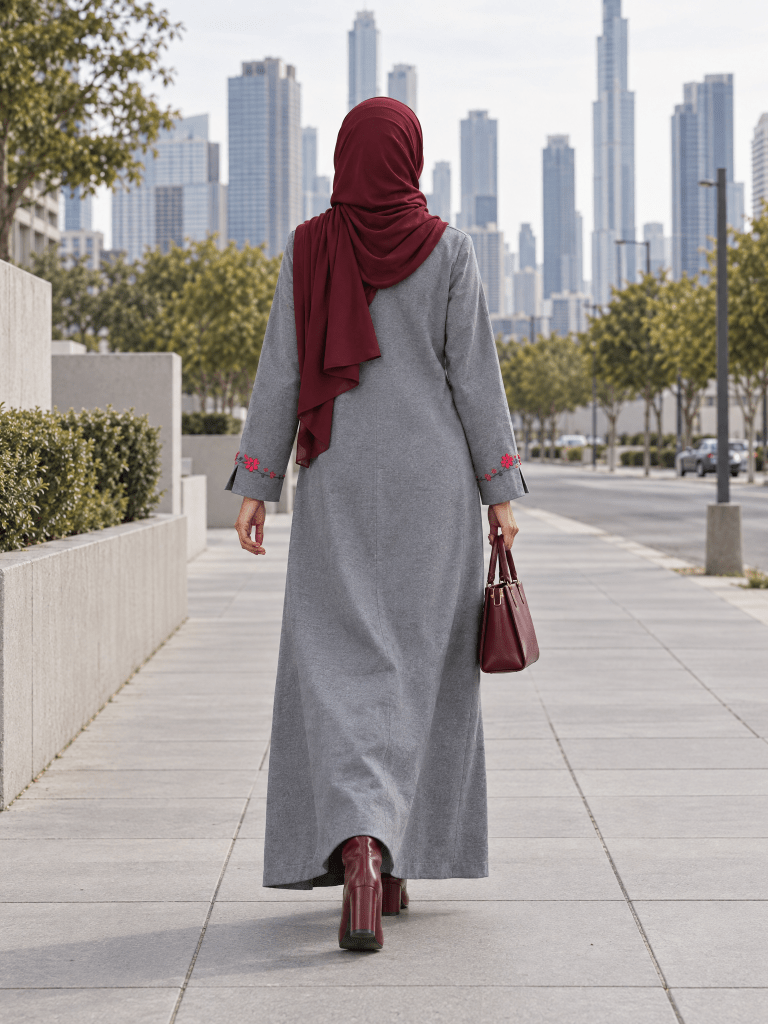 Heritage Bow Open Abaya – Grey - Fasilah