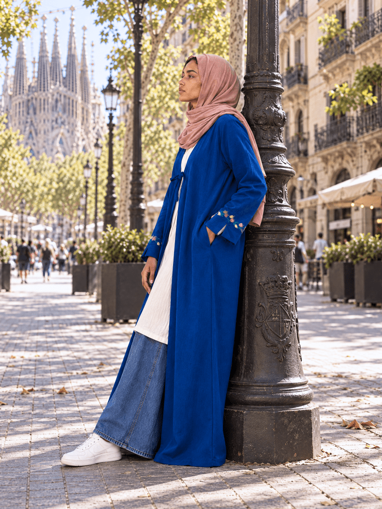 Heritage Bow Open Abaya – Royal Blue - Fasilah